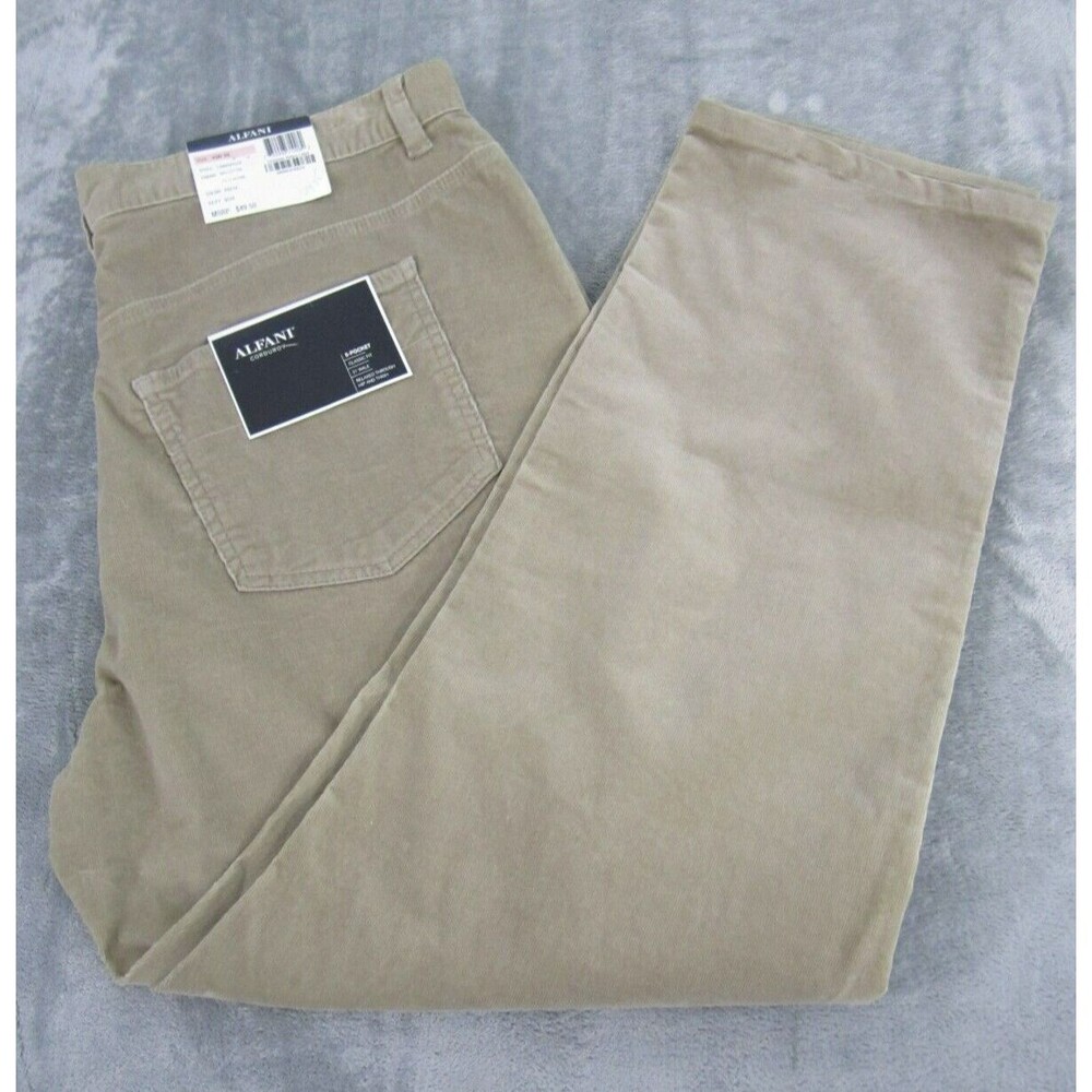 Alfani Corduroy Pants Mens 40x30 Beige Classic Fit 5-Pocket Relaxed Hip & Thigh
